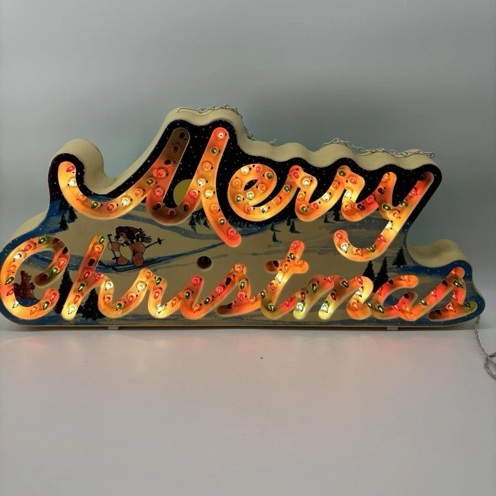 Vtg 1992 Holiday Glow Merry Christmas Lighted Sign 144 Lights 8 functions Works!